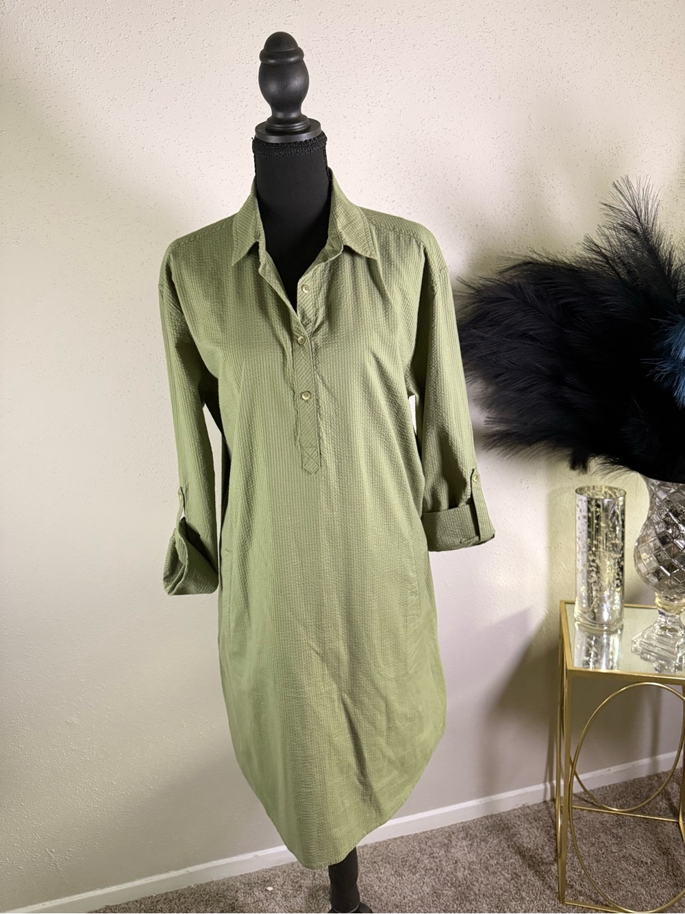 NWT Southern Tide Seagrass Green Seersucker Shirt Dress Size Large - Picture 4 of 12